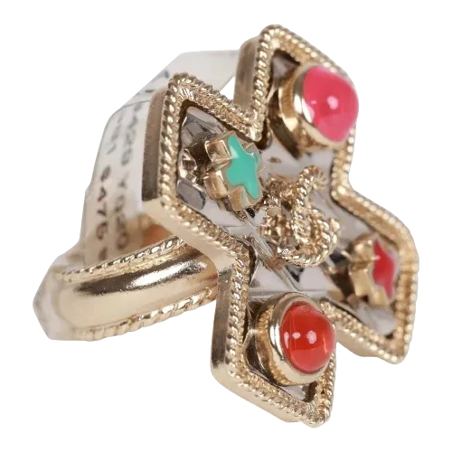 Chanel Gold CC Multicolor Gripoix Cross Ring